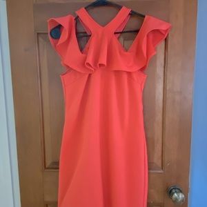 Trina Turk Coral Flutter Off the Shoulder Dress
